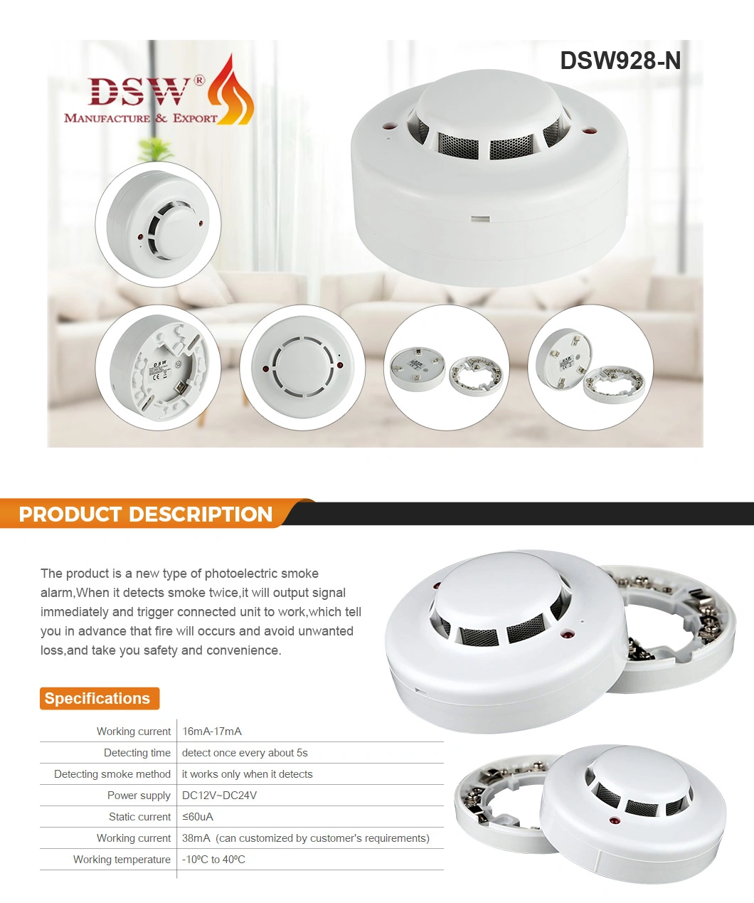 Industry Leading 2/4 Wire Photoelectric Smoke Security Detector